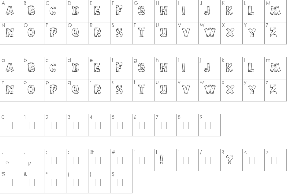 Drift Wood font character map preview