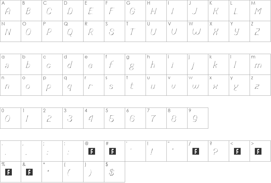 driftwood font character map preview