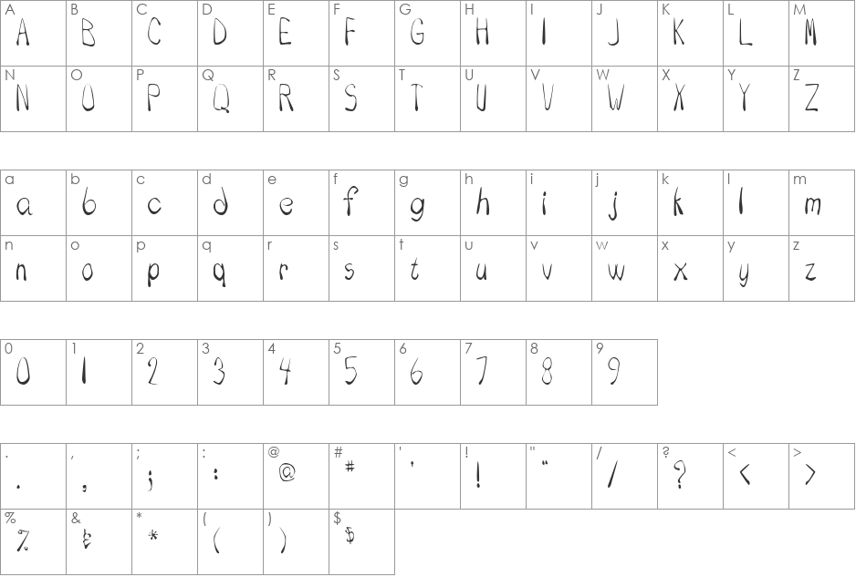 Drip font character map preview