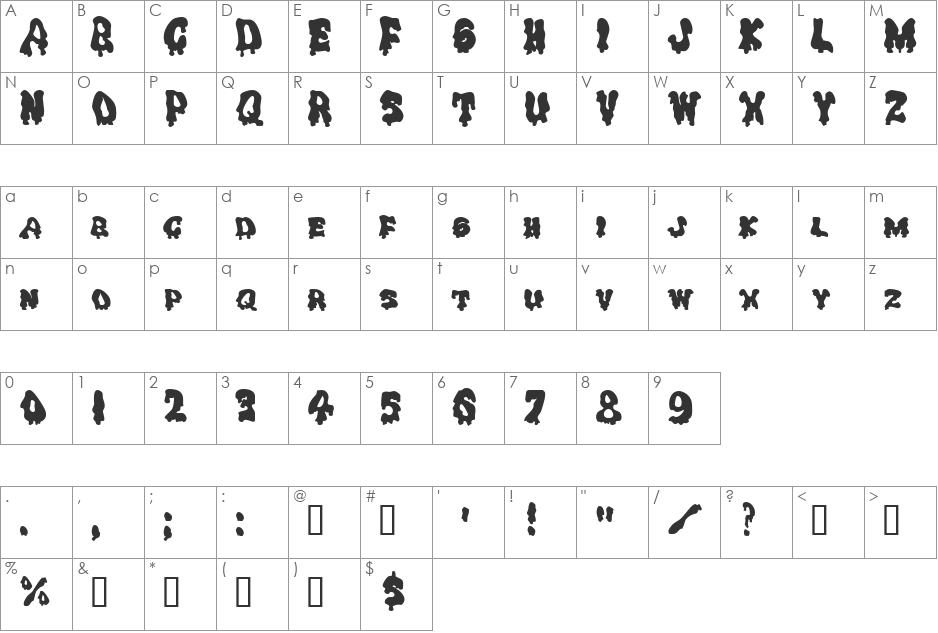 DrippingGoo font character map preview