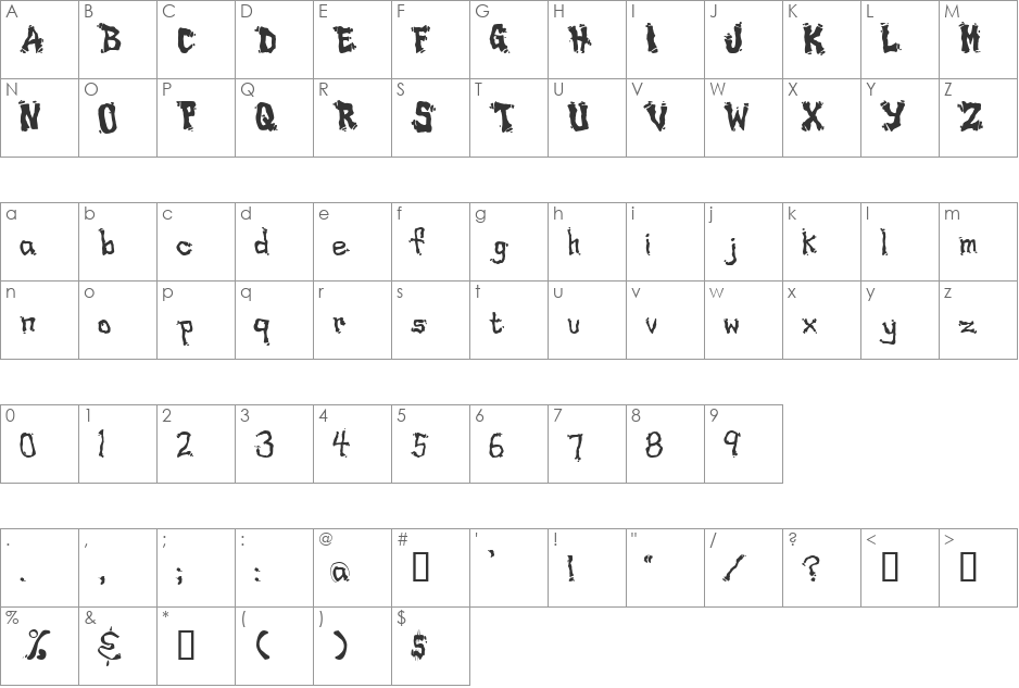 Drippy font character map preview