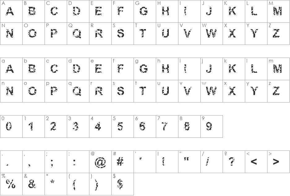 Driveby font character map preview