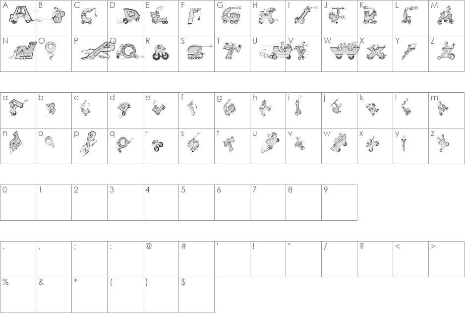Drivers font character map preview