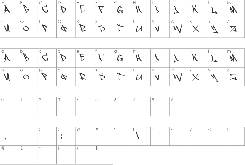 Droh! font character map preview