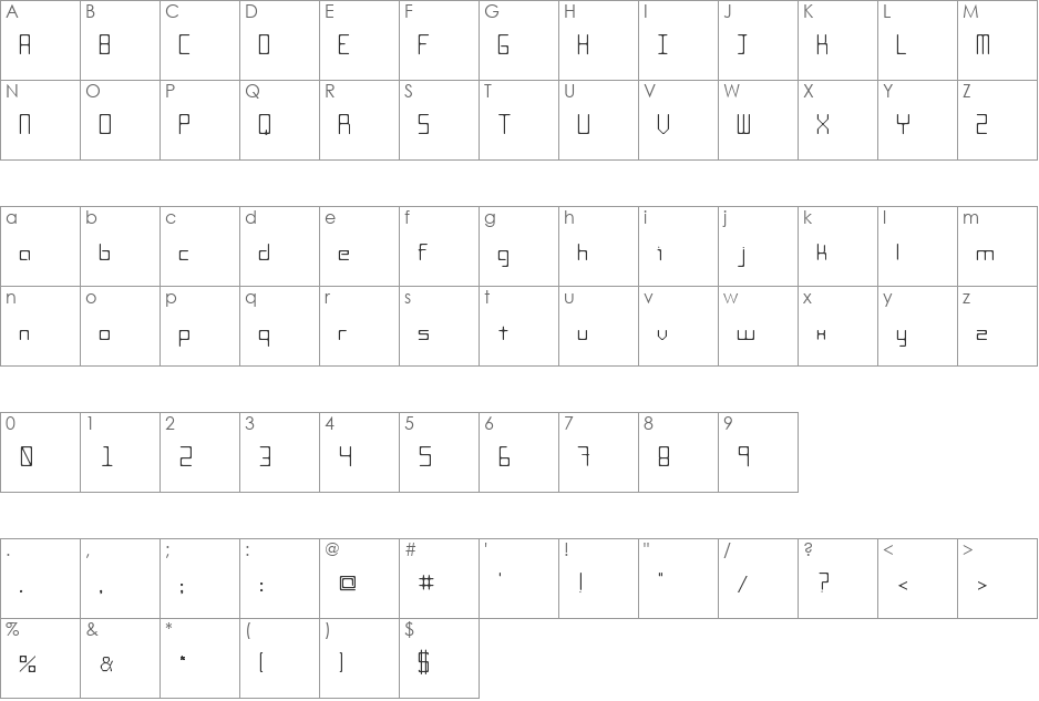 Droidex font character map preview