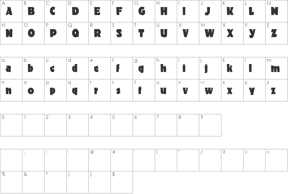 Dromon font character map preview
