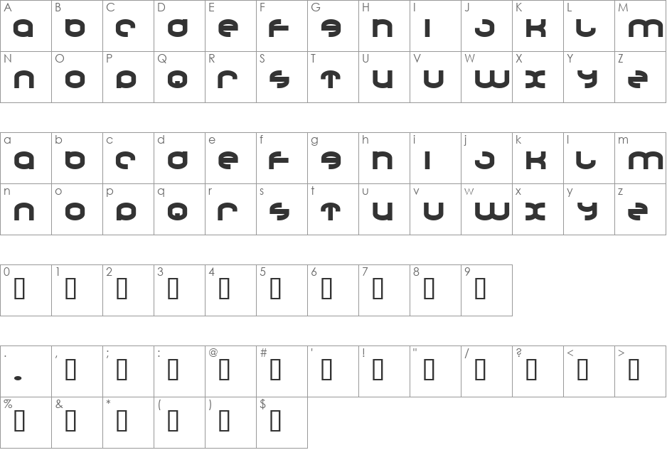 Dronecat font character map preview