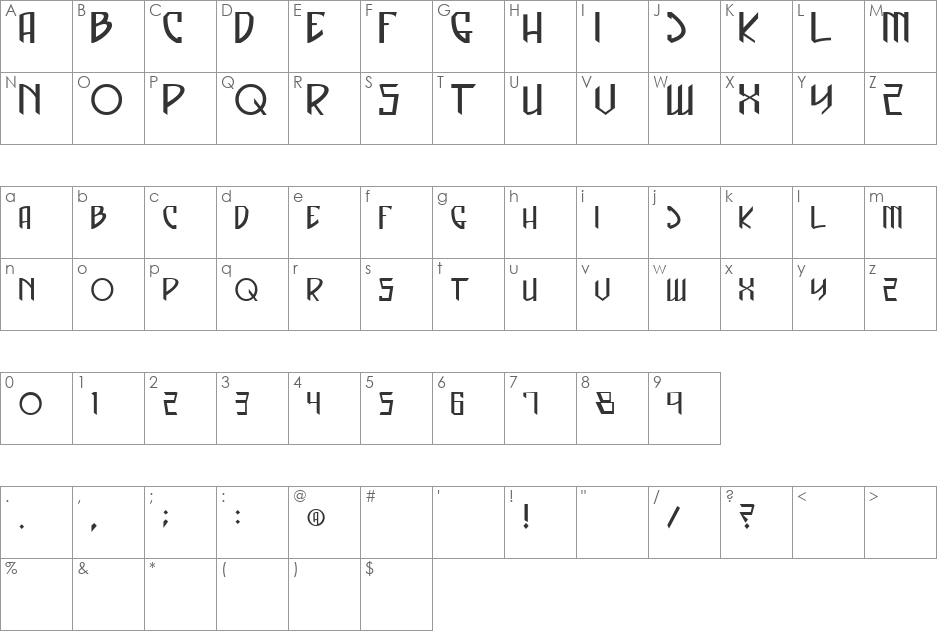 Droopduck font character map preview