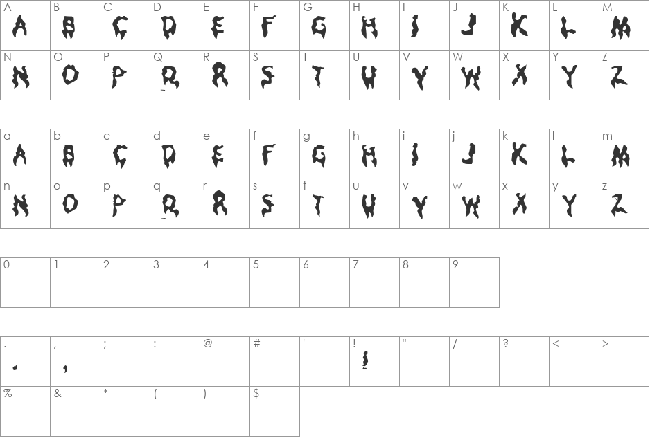Droopy Poopy font character map preview