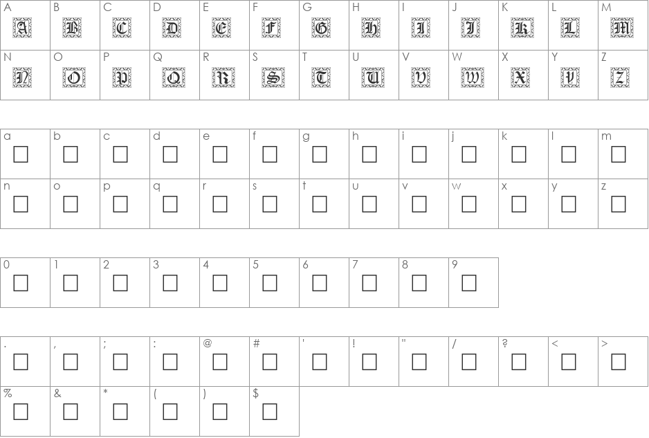 Drop Caps font character map preview