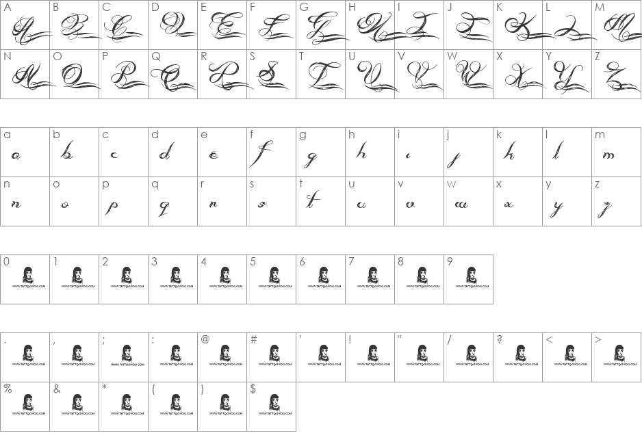 Always Beside You font character map preview