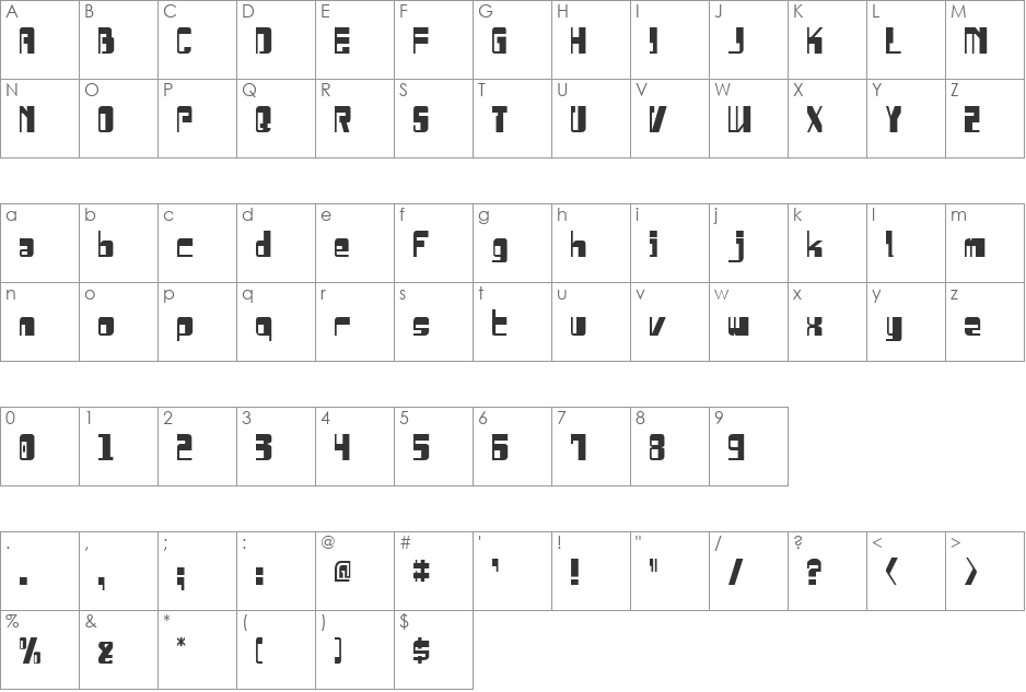 Drosselmeyer Condensed font character map preview