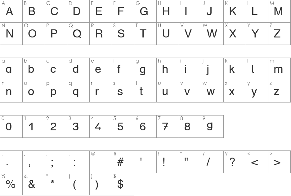 Druckschrift DB font character map preview