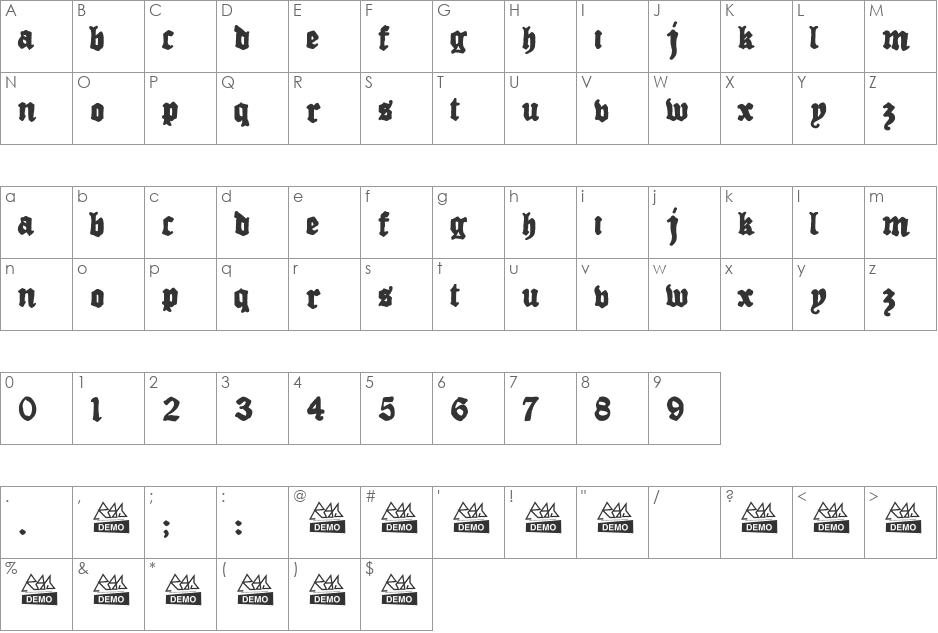 Drugstore font character map preview