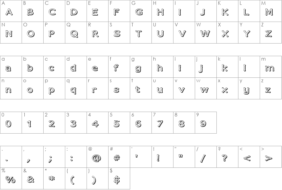 Drummon 3D font character map preview