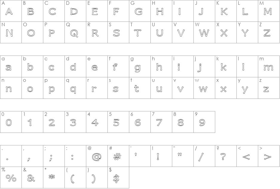 Drummon Outline font character map preview