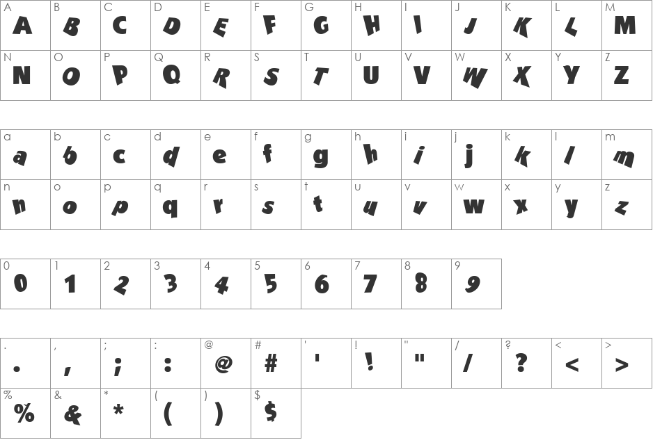 Drunk font character map preview