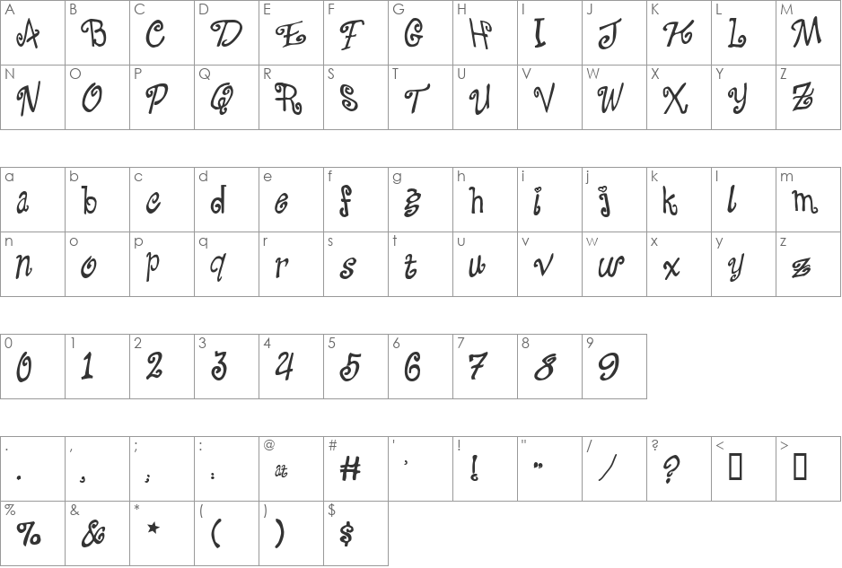 Drunk Lust font character map preview