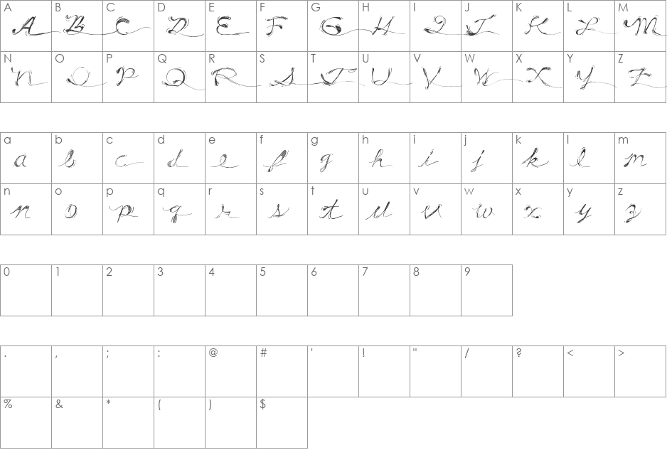 Drunk Tattoo font character map preview