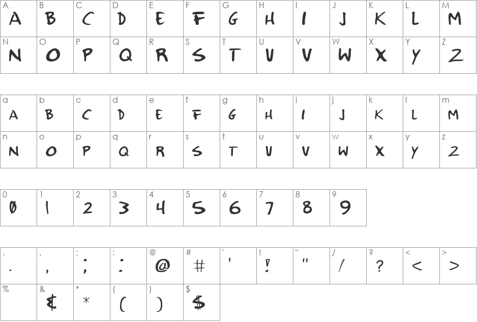 Dry Erase DFCG font character map preview