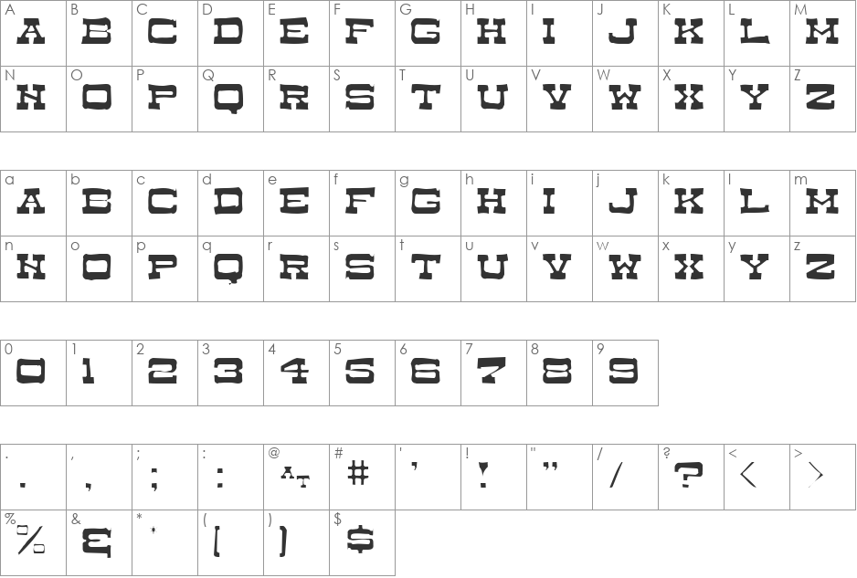 Dry Goods Antique JL font character map preview