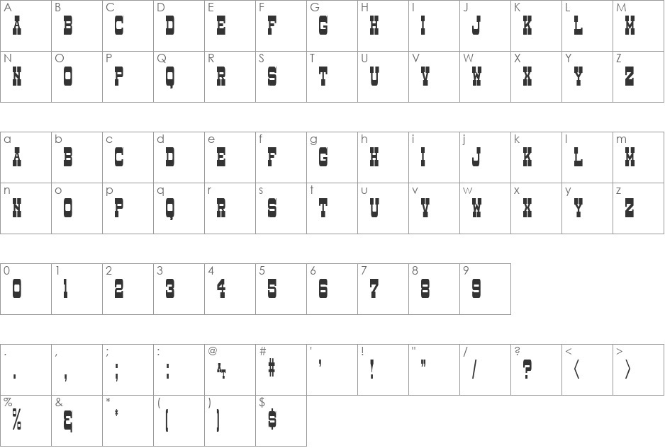 Dry Goods Narrow JL font character map preview