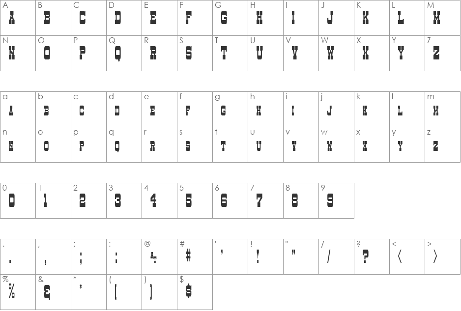 Dry Goods Narrow Sm. Caps JL font character map preview