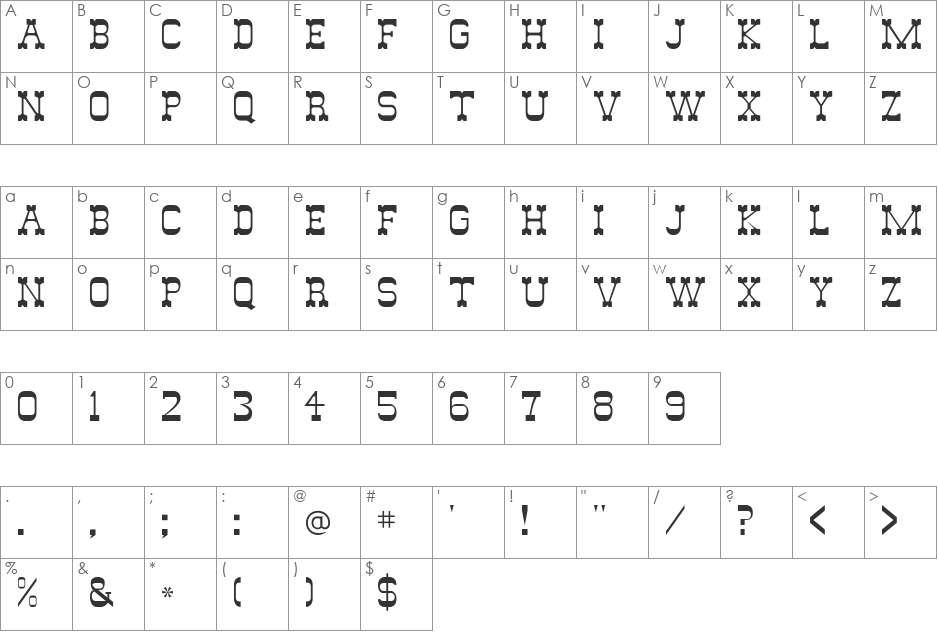 DryGulchFLF font character map preview