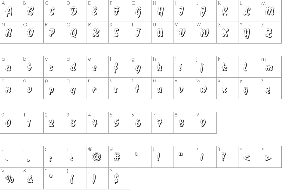 DS Bison Shadow font character map preview