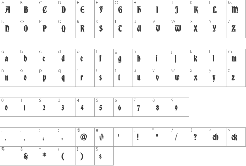 DS Bradley font character map preview