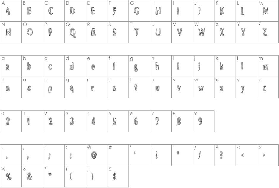 DS Brushes font character map preview