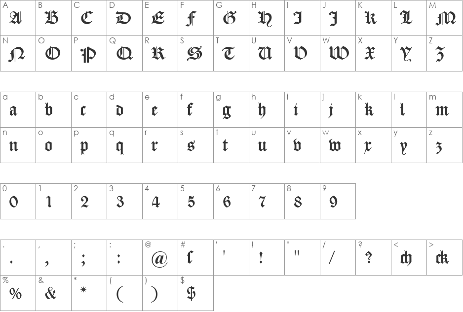 DS Caslon Gotisch font character map preview