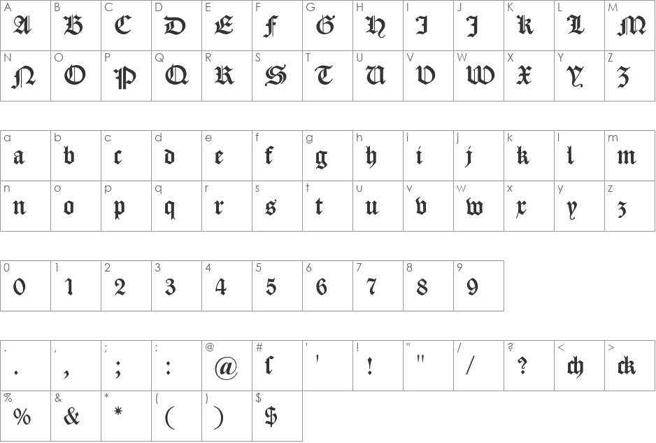 DS CaslonGotischOsF font character map preview