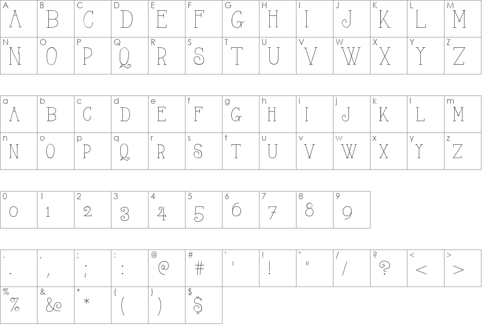 AlwaysHereToo font character map preview