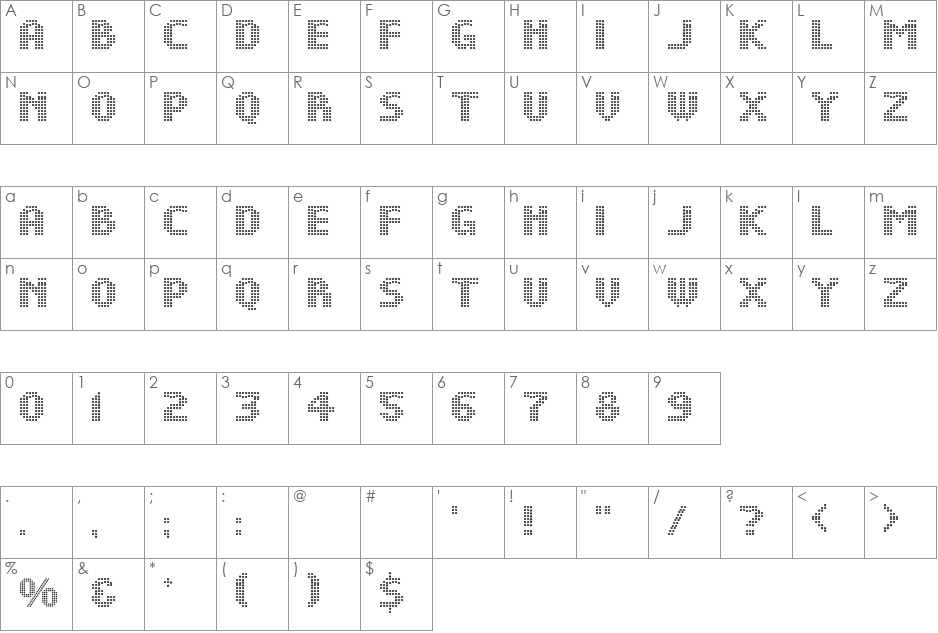 DS Dots font character map preview