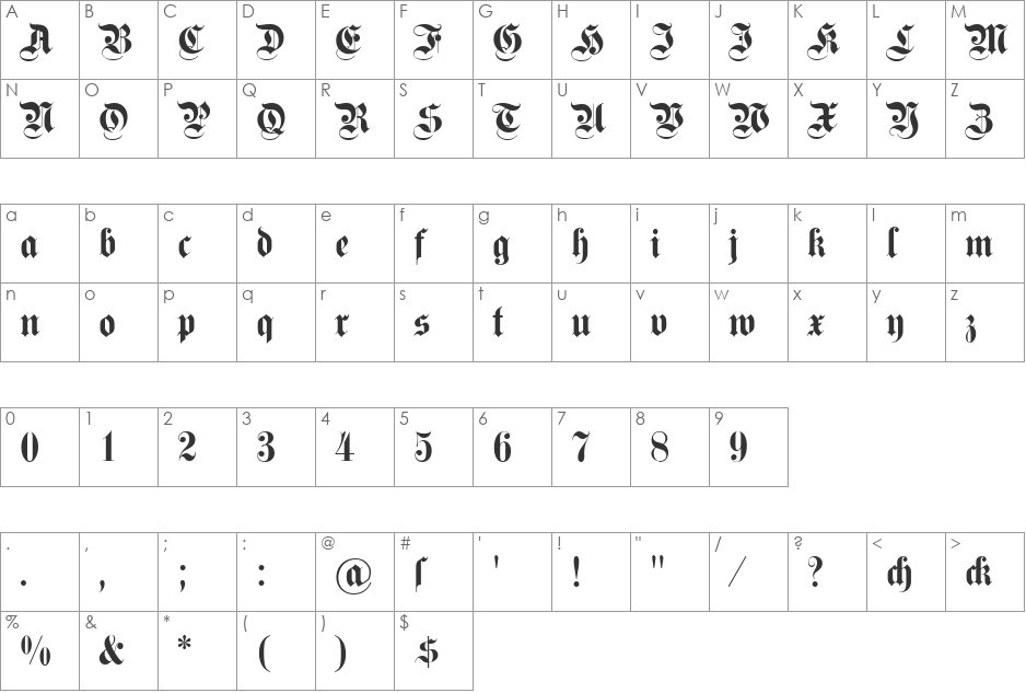 DS Fette Kanzlei OsF font character map preview