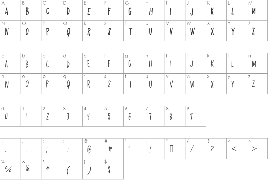 AlwaysRight font character map preview