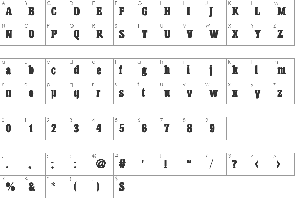 DS Hansen font character map preview