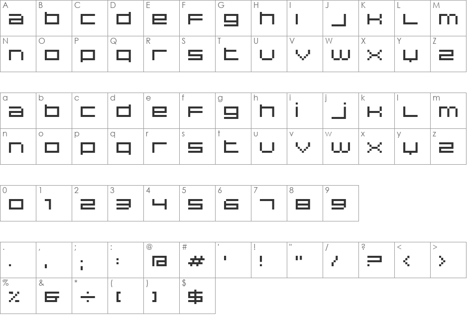 DS Hiline font character map preview