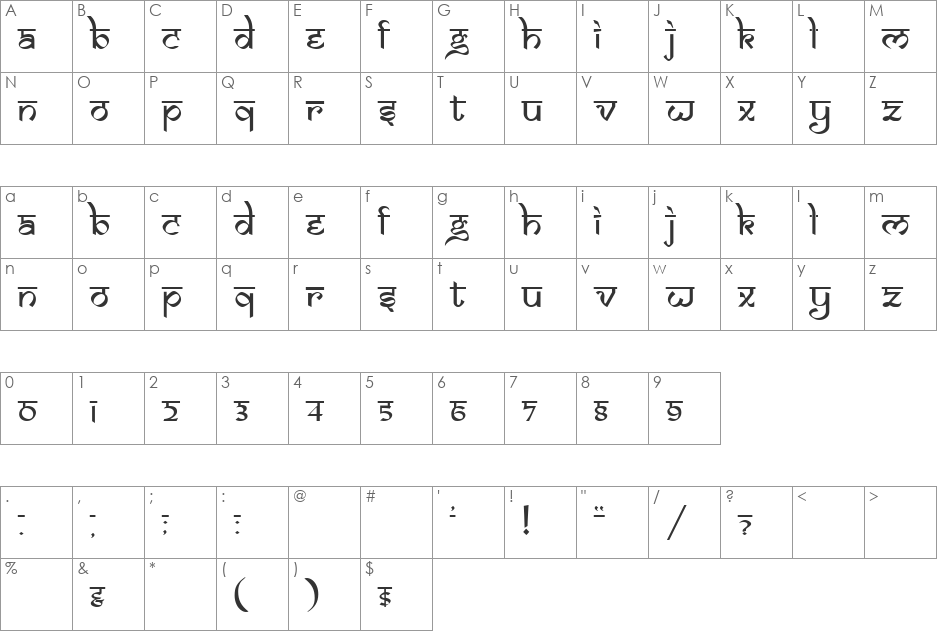 DS Izmir font character map preview