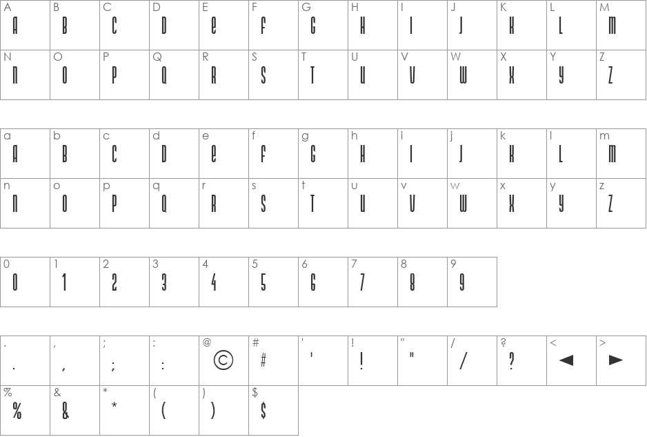 DS Narrow font character map preview