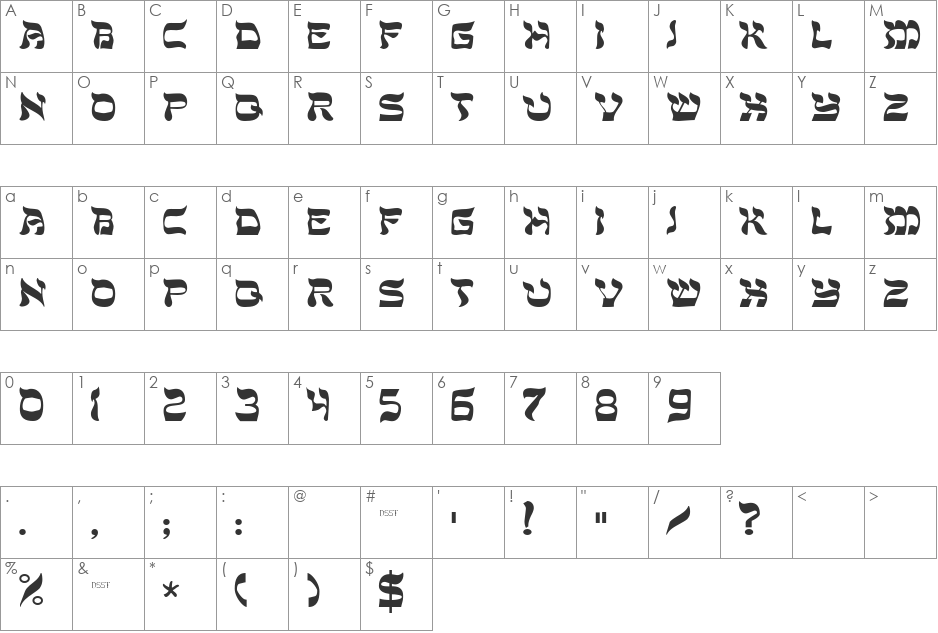 DS Sholom font character map preview