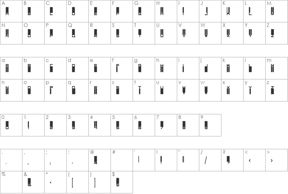 DS Vanish font character map preview