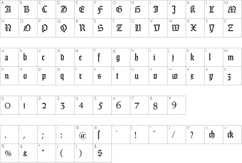 DS Weiss-Gotisch Alt font character map preview
