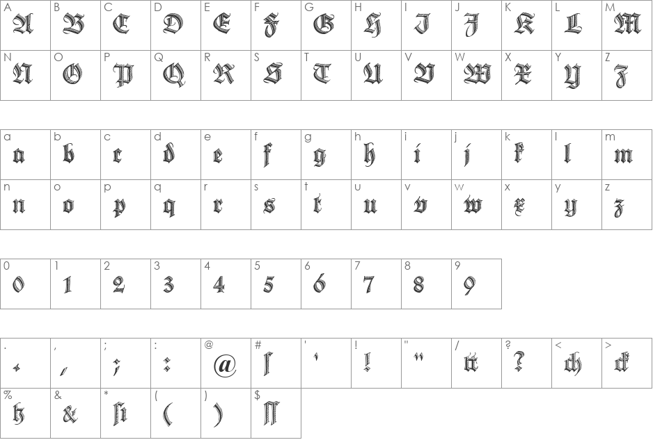 DS Zierschrift font character map preview