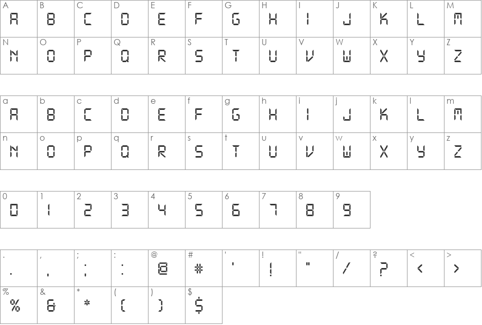 DS-Digital font character map preview