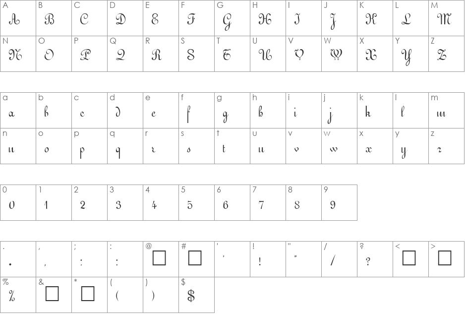 Dschidda font character map preview