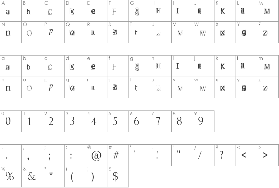 DSnet Stamped font character map preview