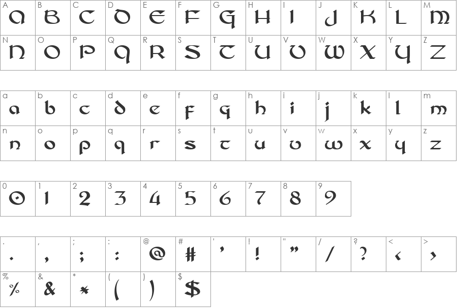 DS_Celtic-1 font character map preview