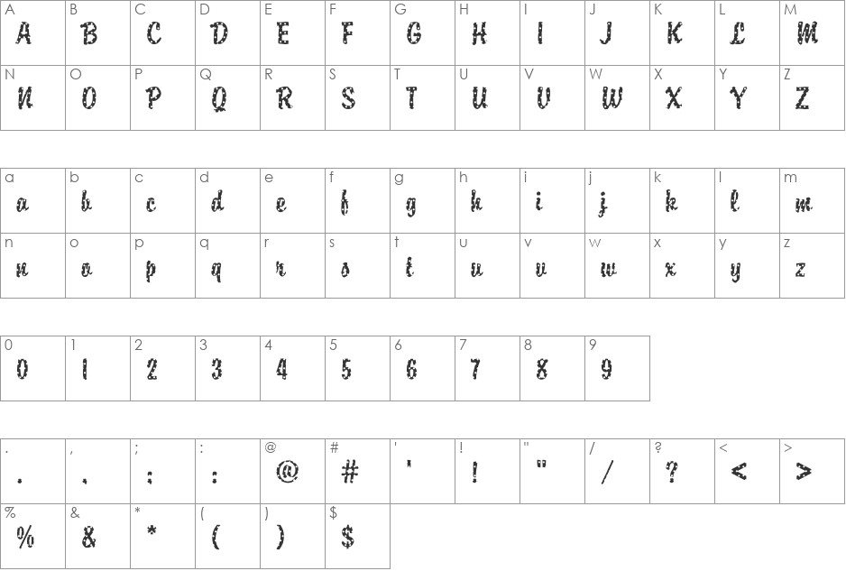 DTCBrodyM15 font character map preview